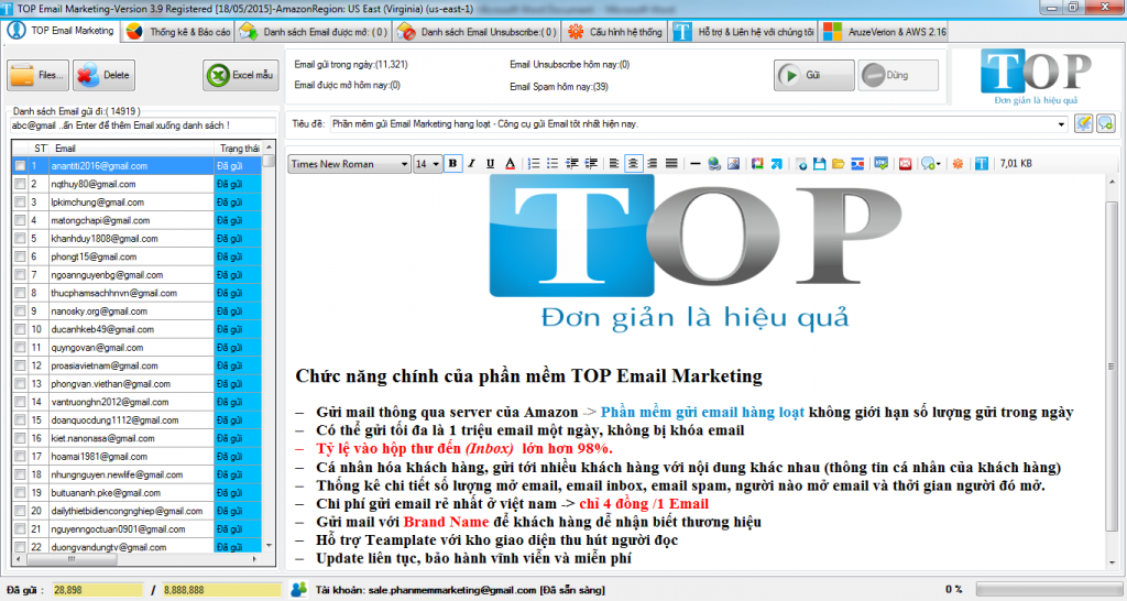 Giao diện phần mềm TOP Email Marketing