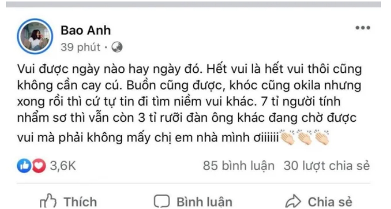 Bảo Anh đăng status triết lý về đàn ông hậu chia tay Hồ Quang Hiếu, fan gật gù ủng hộ 1